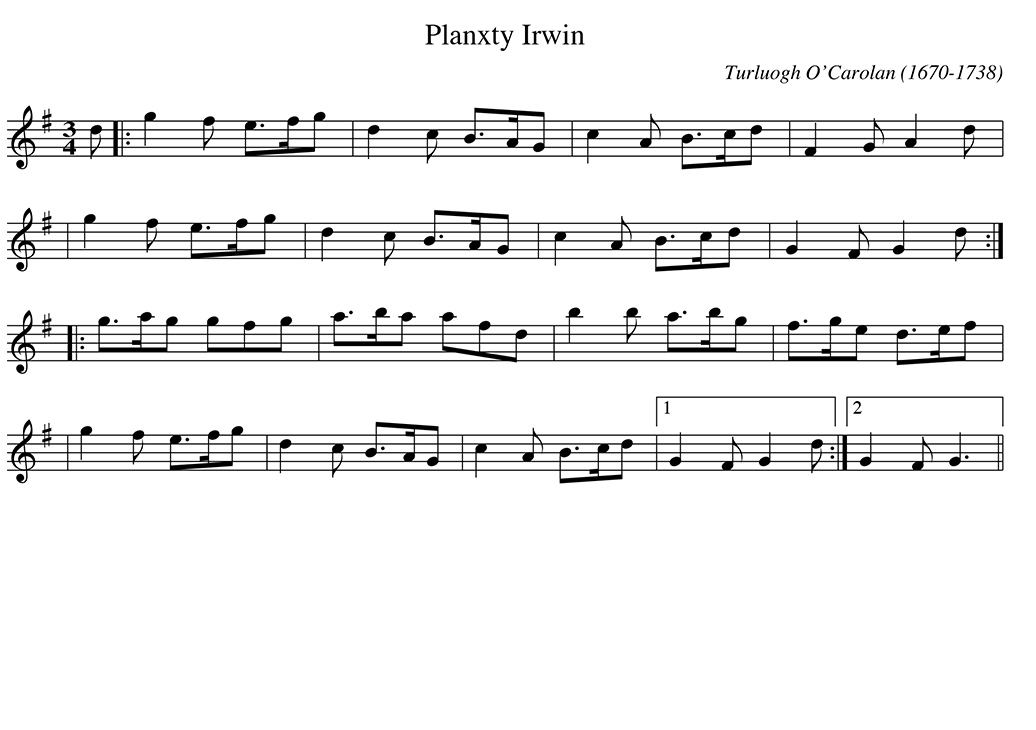 Sheet music for Planxty Irwin