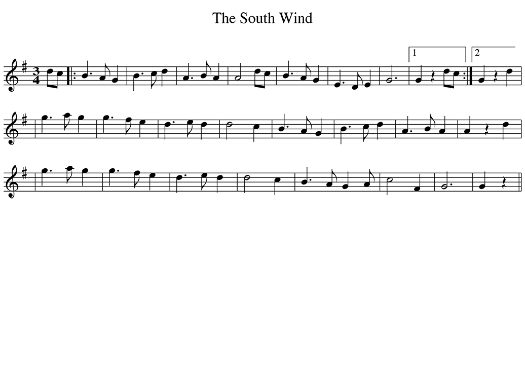 Sheet music for The South Wind