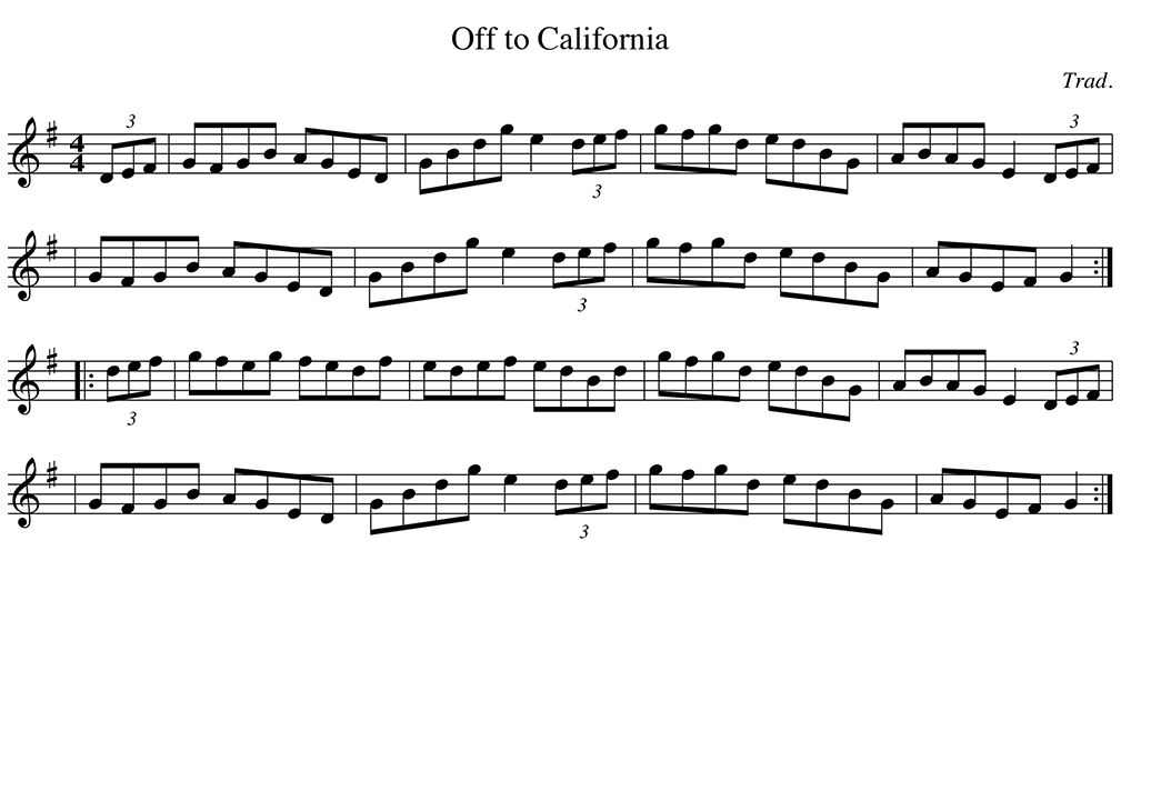 Sheet music for Off Toe California